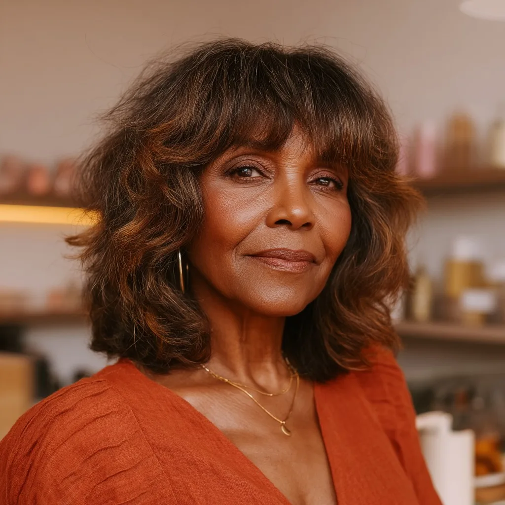 Textured Mid-Length Shag with Soft Bangs