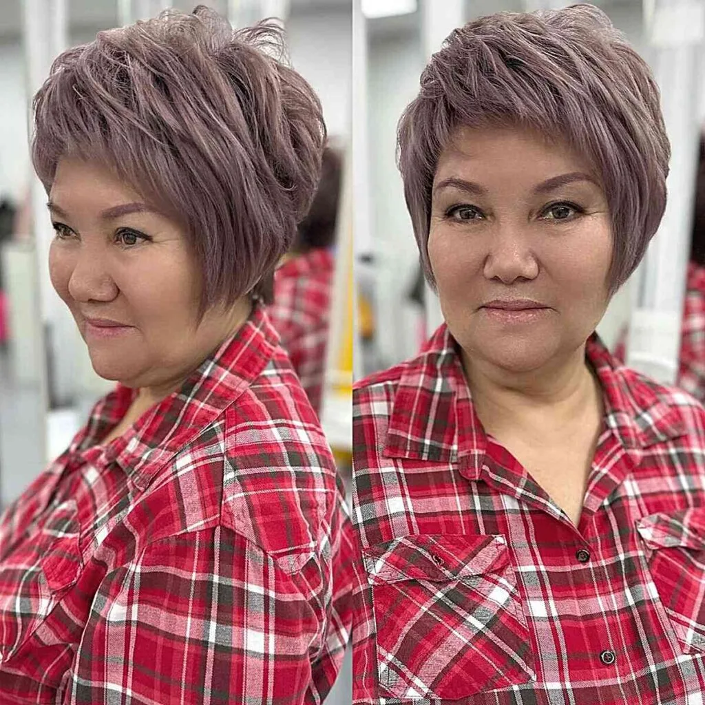 Textured Pixie Bob with Shorter Layers for Older Women Aged Fifty with High Cheekbones