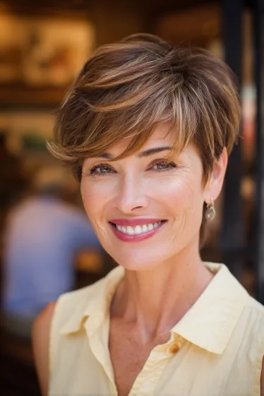 Textured Pixie Cut with Soft Caramel Highlights