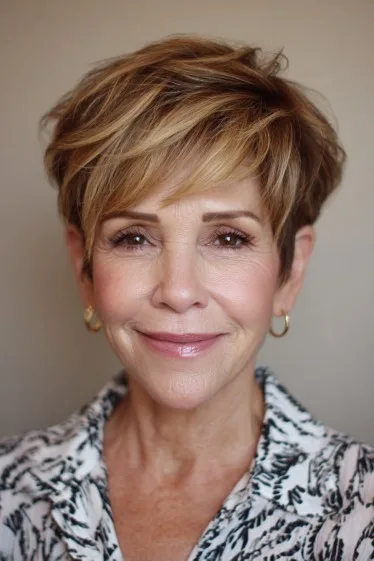 Textured Pixie Cut with Subtle Caramel Highlights