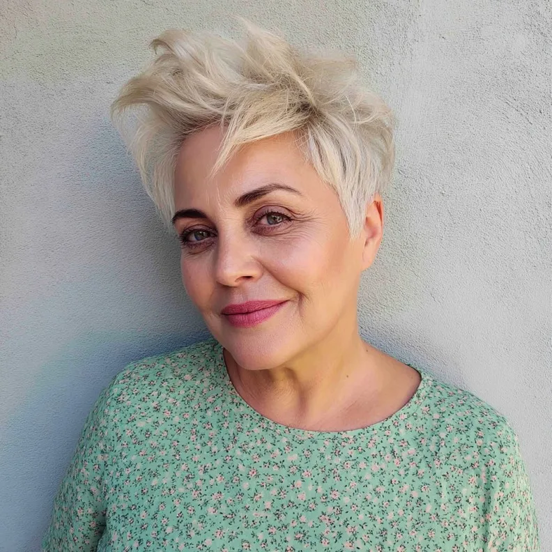 Textured Platinum Pixie Cut with Lively Volume