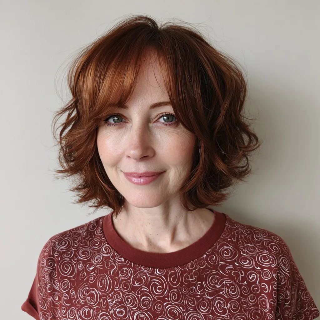 Textured Red Bob with Soft, Defined Waves