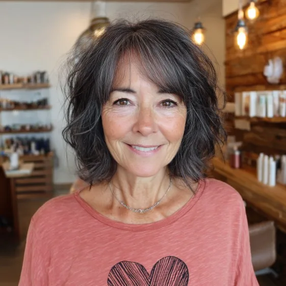 Textured Shaggy Bob with Subtle Highlights