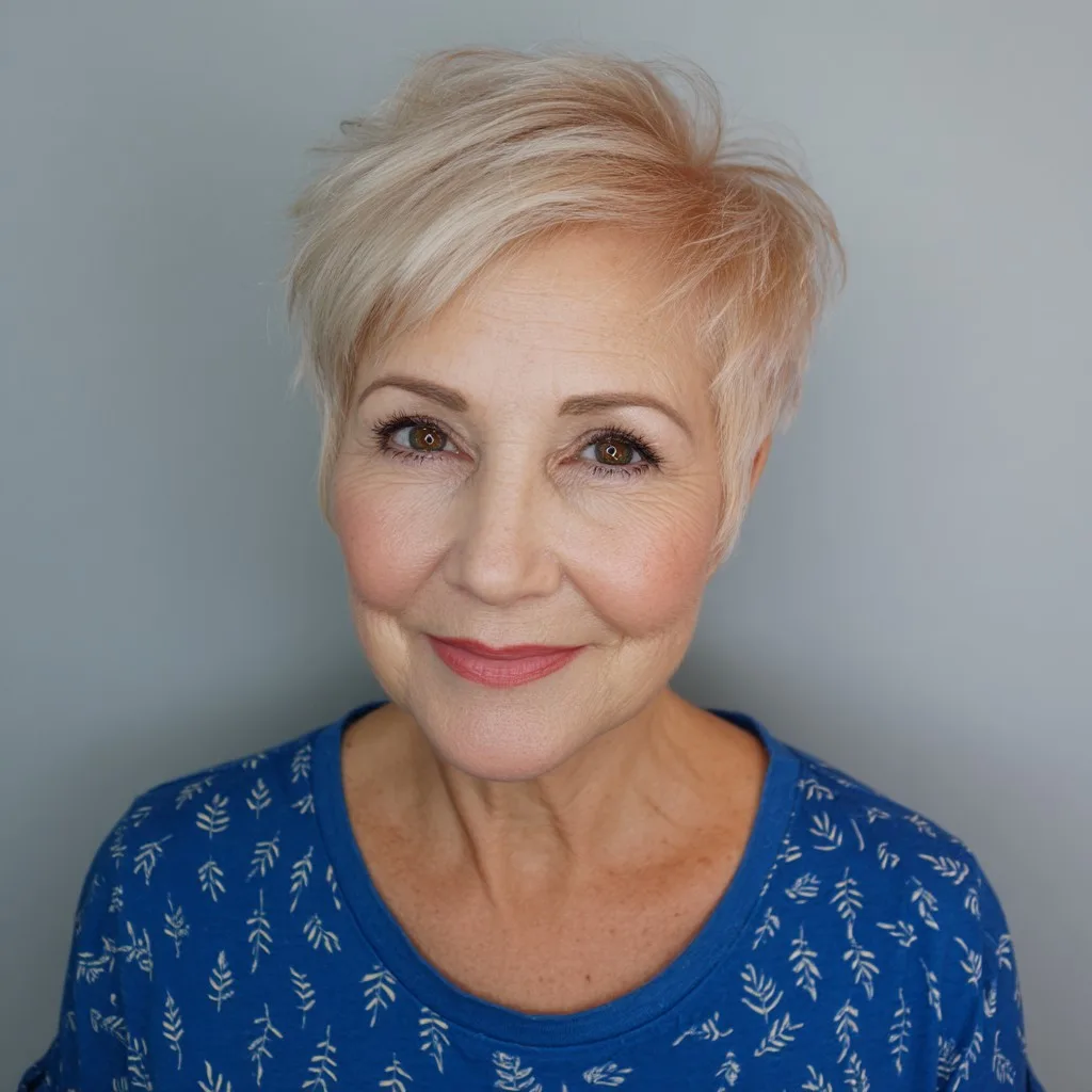Textured Short Blonde Pixie with Subtle Layers