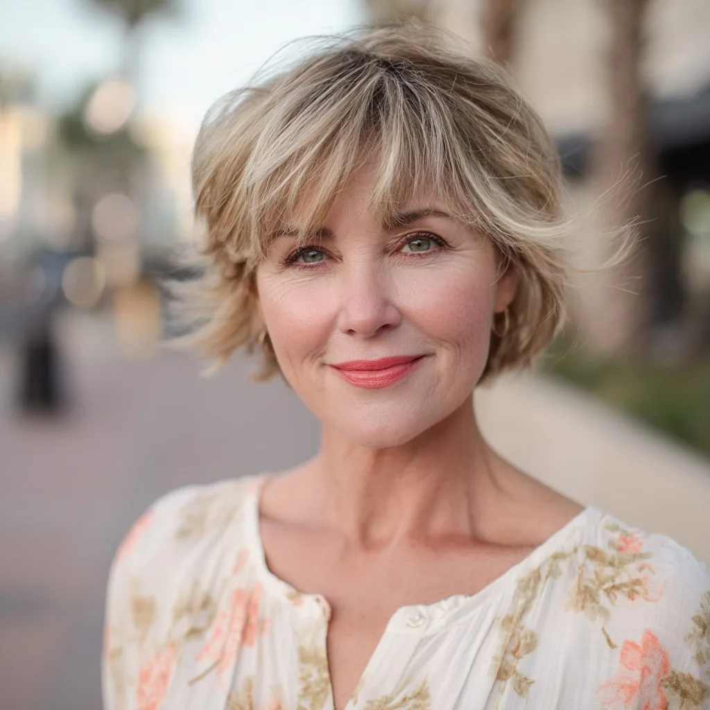 Textured Short Bob with Soft Feathered Bangs