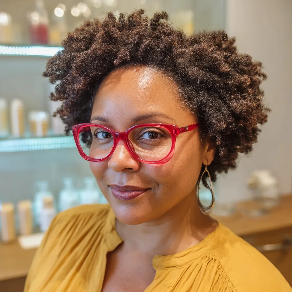 Textured Short Curly Cut with Bold Glasses