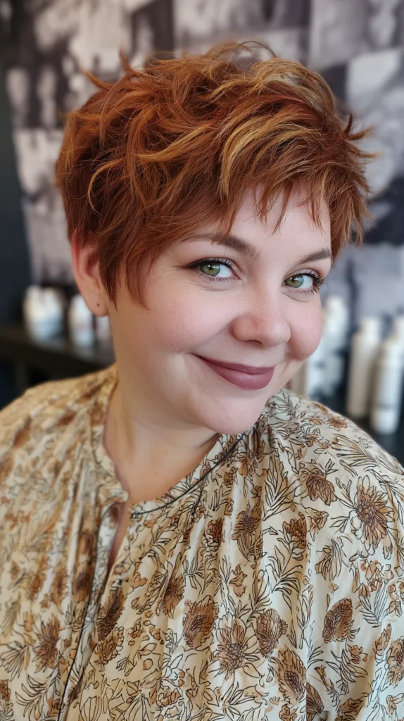Textured Short Cut with Warm Copper Highlights