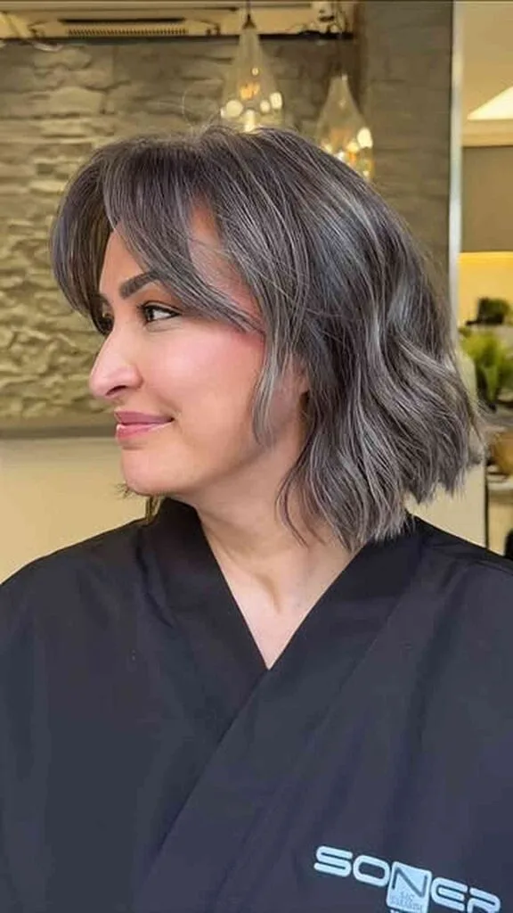Textured Short Gray Bob with Soft Waves