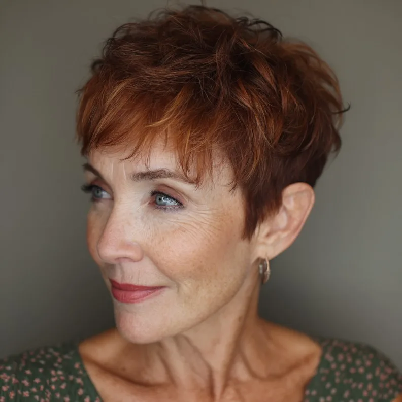 Textured Short Pixie Cut with Subtle Copper Highlights