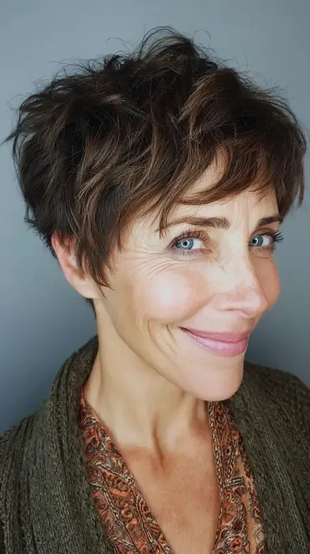 Textured Short Pixie Cut with Subtle Highlights