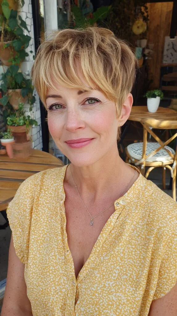 Textured Short Pixie with Airy Side-Swept Fringe and Tapered Nape