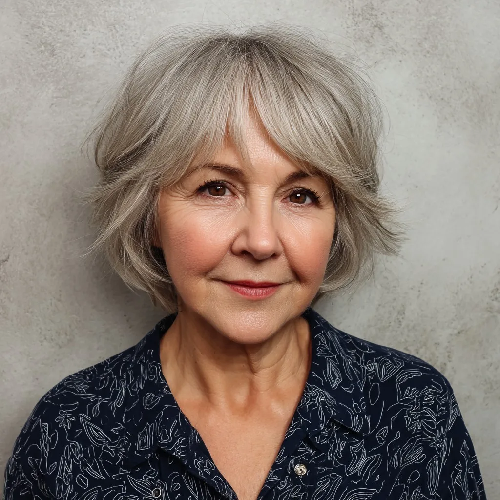 Textured Short Silver Bob with Soft Layers