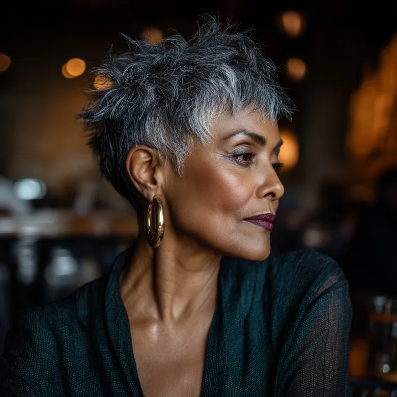 Textured Short Silver Pixie with Defined Layers