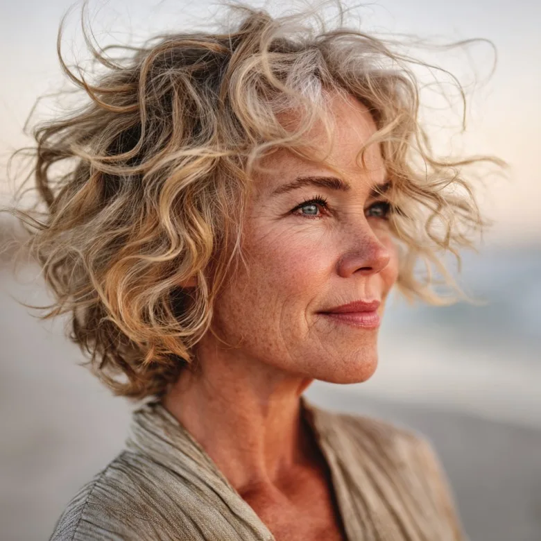 Textured Short Stacked Bob with Natural Curls
