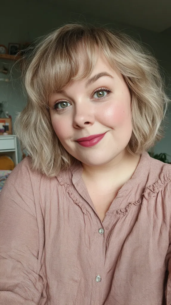 Textured Short Wavy Cut with Soft Bangs