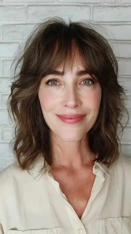 Textured Shoulder-Length Cut with Soft Bangs