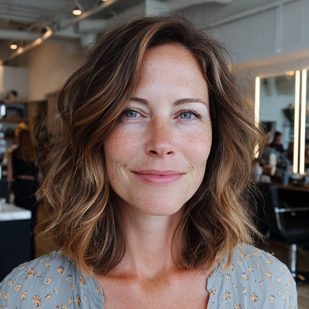 Textured Shoulder-Length Waves with Subtle Highlights