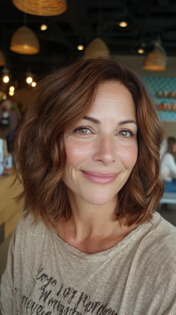 Textured Shoulder-Length Waves with Warm Highlights