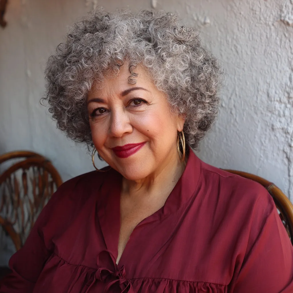 Textured Silver Curly Bob with Defined Curls