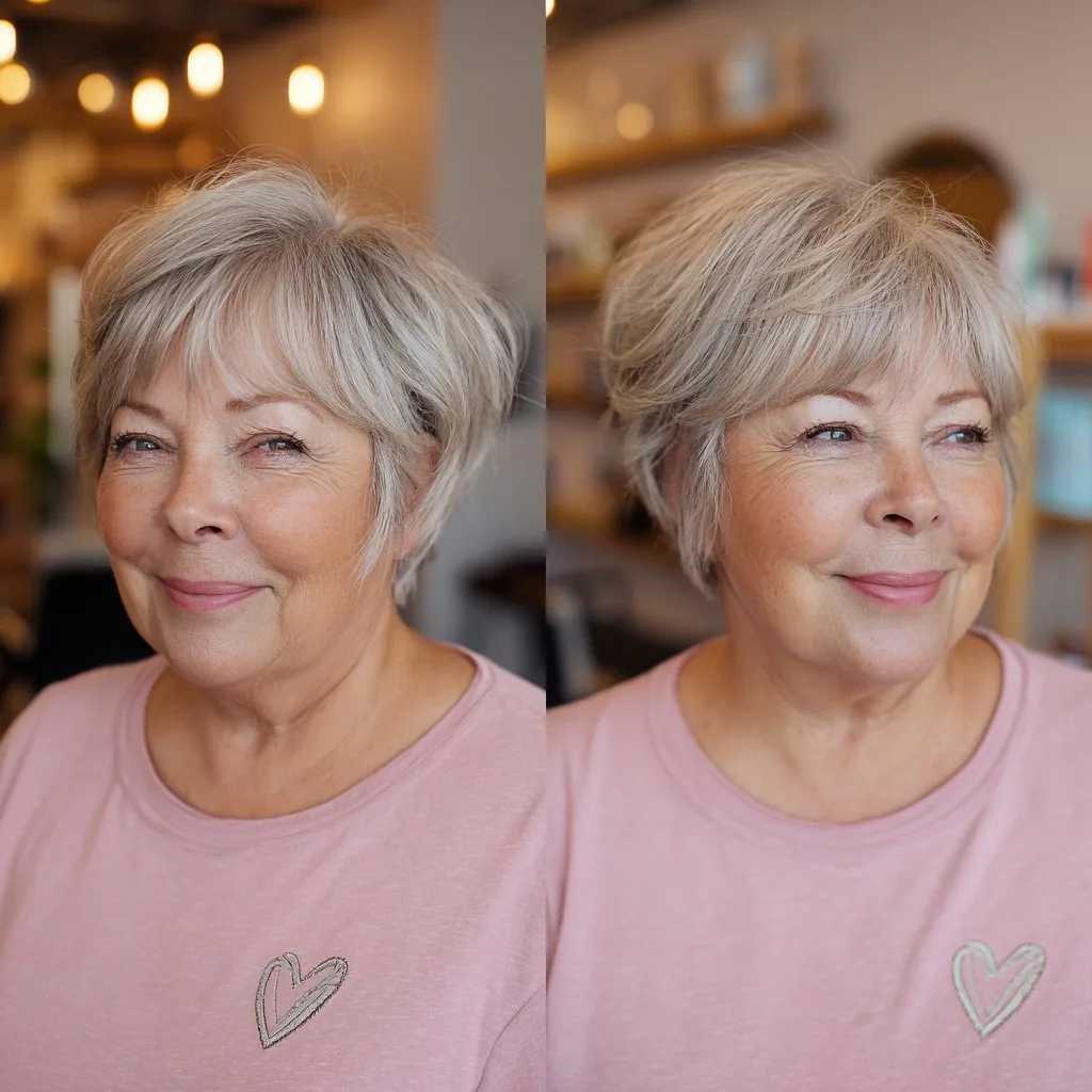 Textured Silver Pixie Bob with Side Swept Bangs