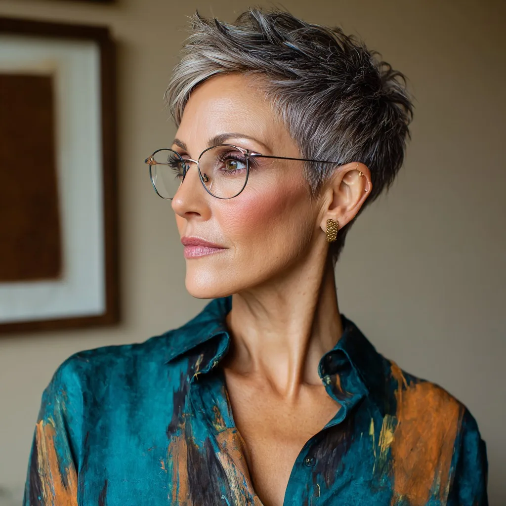 Textured Silver Pixie Cut with Defined Layers