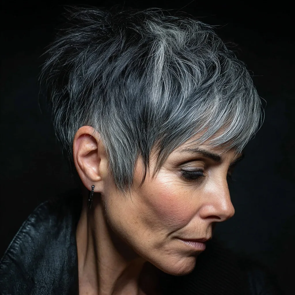 Textured Silver Pixie Cut with Edgy Layers