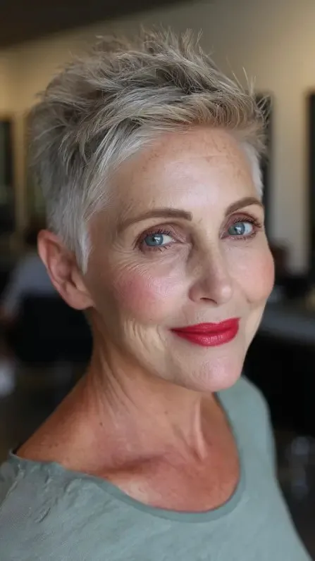 Textured Silver Pixie Cut with Edgy Volume