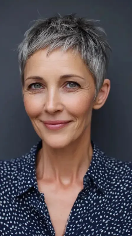 Textured Silver Pixie Cut with Feathered Layers