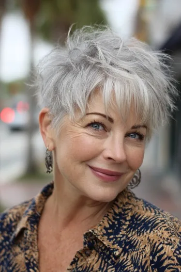 Textured Silver Pixie Cut with Lifting Layers