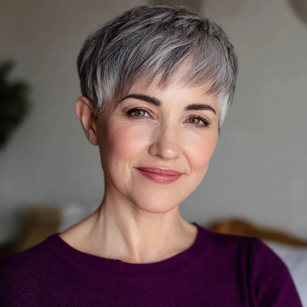 Textured Silver Pixie Cut with Soft Bangs