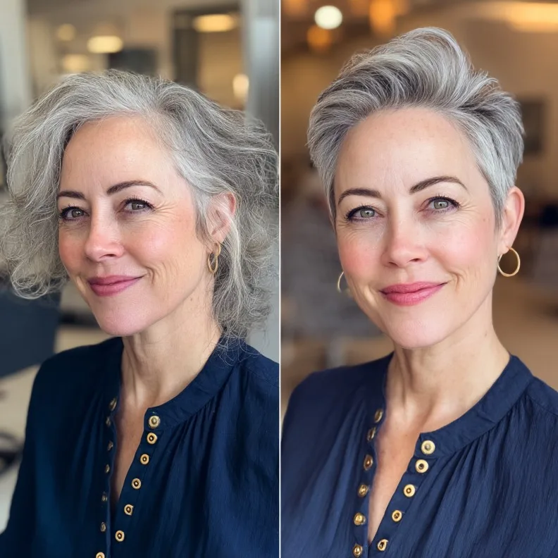 Textured Silver Pixie Cut with Soft Volume