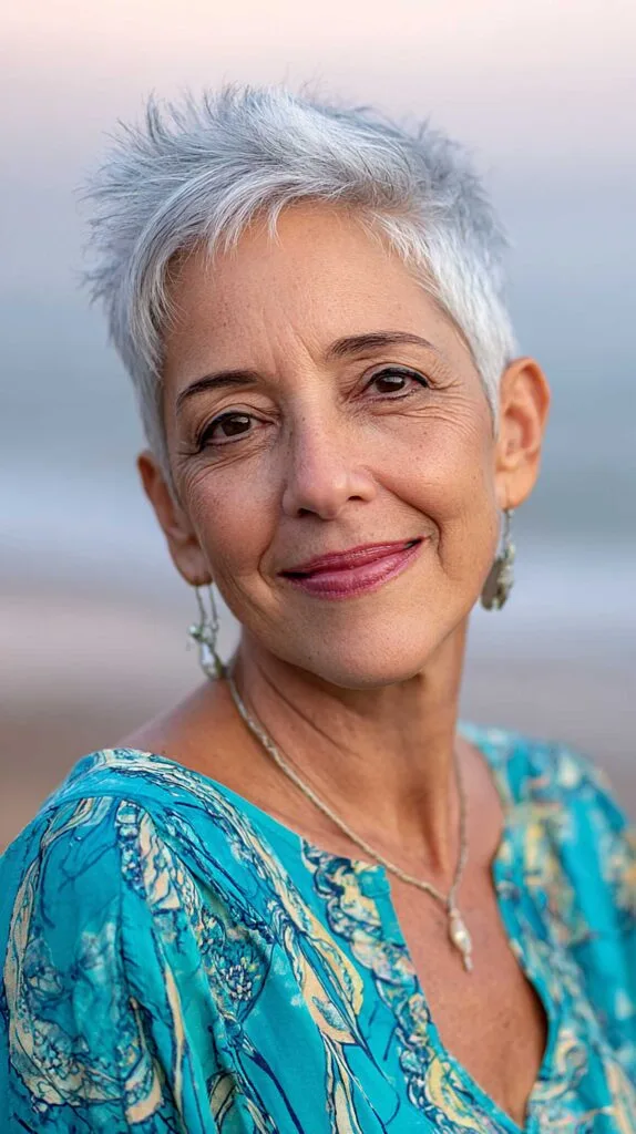 Textured Silver Pixie with Feathered Crown