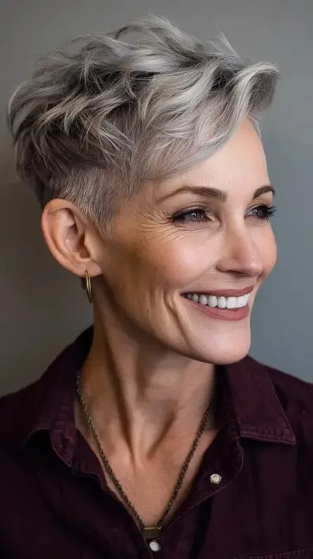 Textured Silver Pixie with Feathered Volume