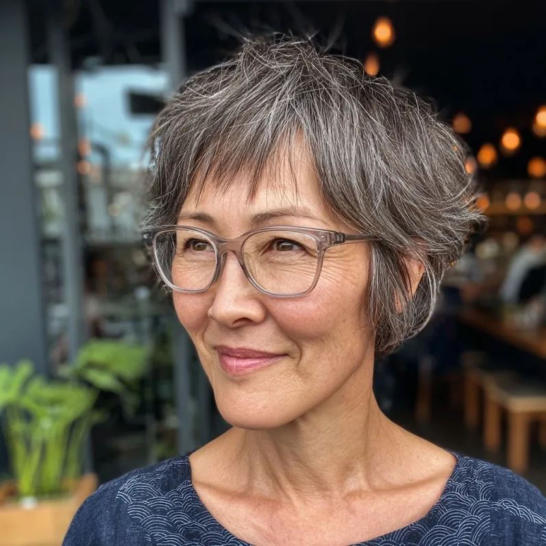 Textured Silver Spiky Bob with Fringed Bangs