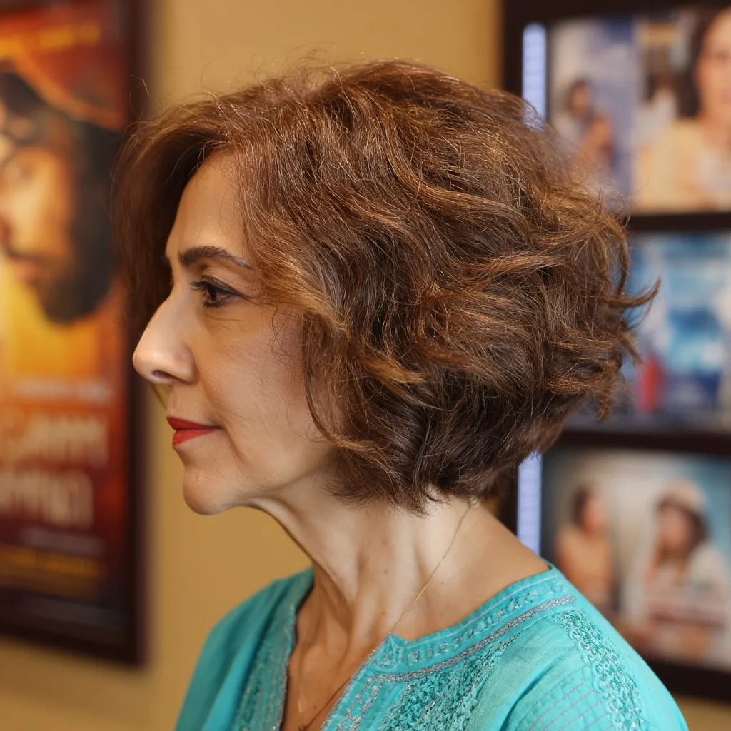 Textured Warm Brown Bob with Soft Waves