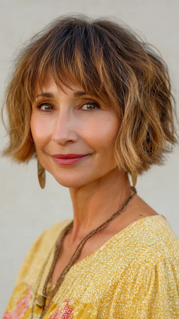 Textured Wavy Bob with Soft Bangs