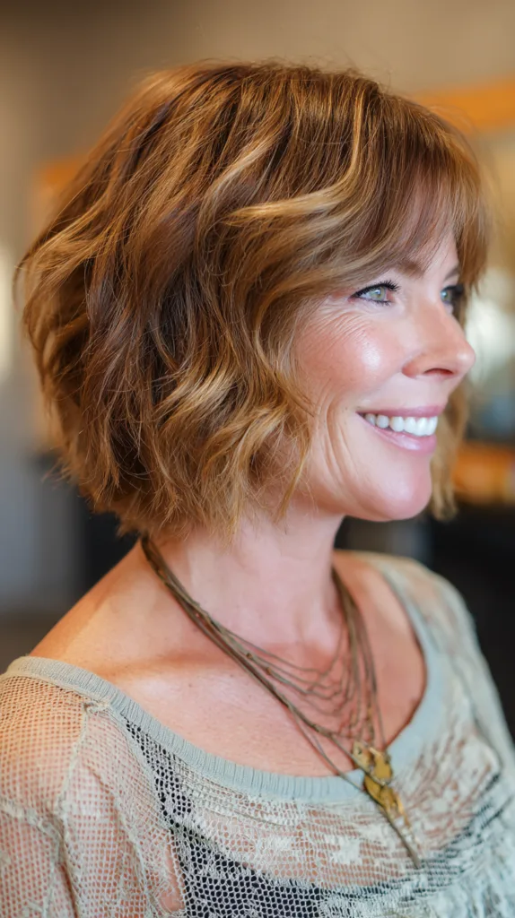 Textured Wavy Bob with Soft Bangs