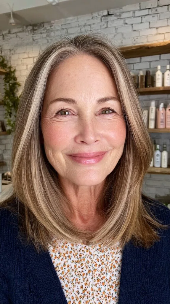 Timeless Medium-Length Glossy Cut with Subtle Highlights