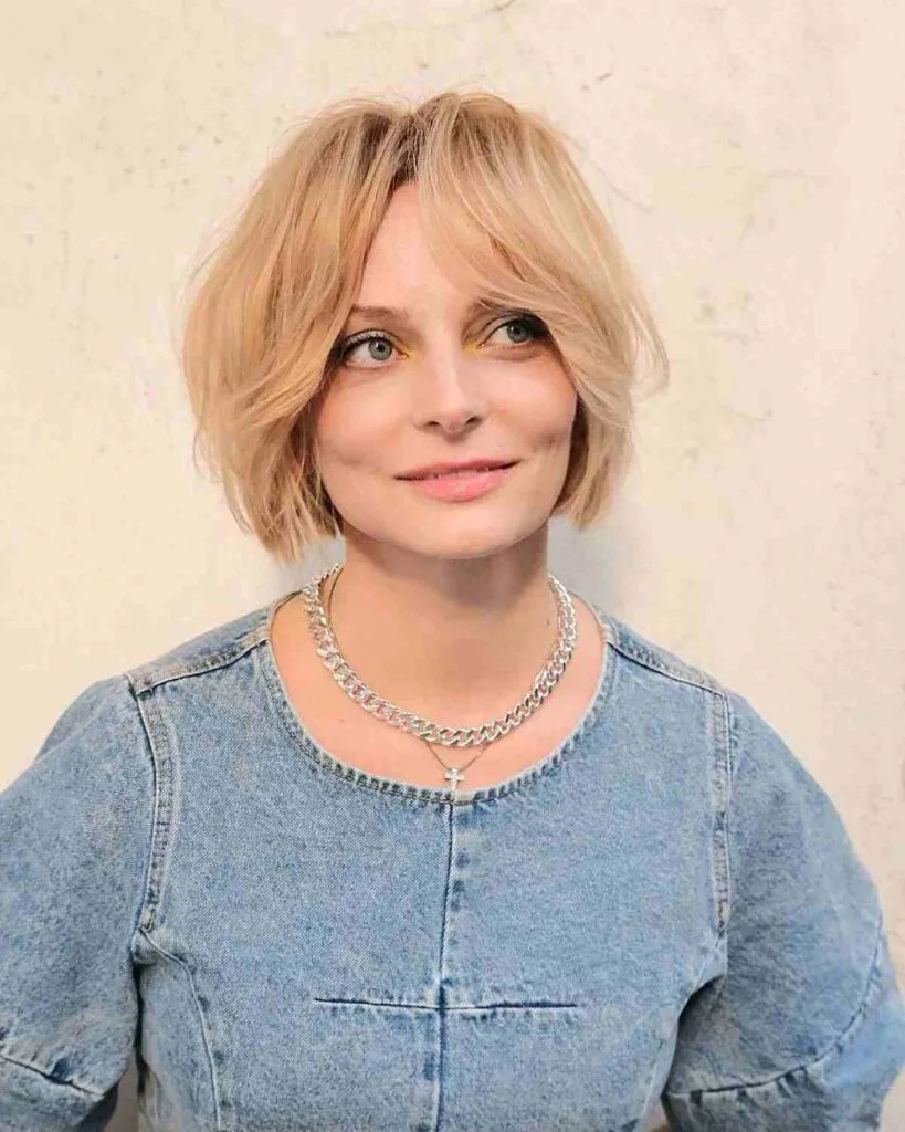 Tousled Short Bob with Face-Framing Bangs for Forty Year Olds