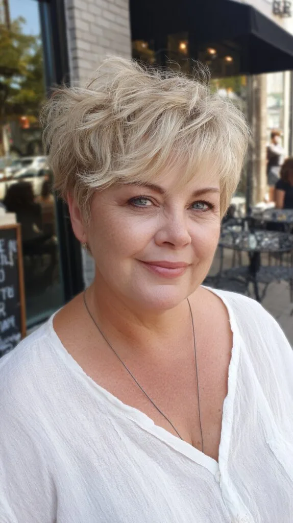 Tousled Silver Pixie with Layered Volume