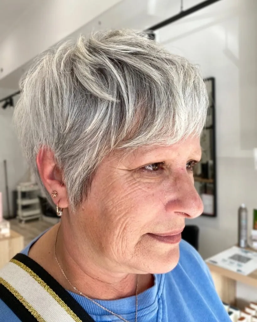 Trendy cut for women with grey hair