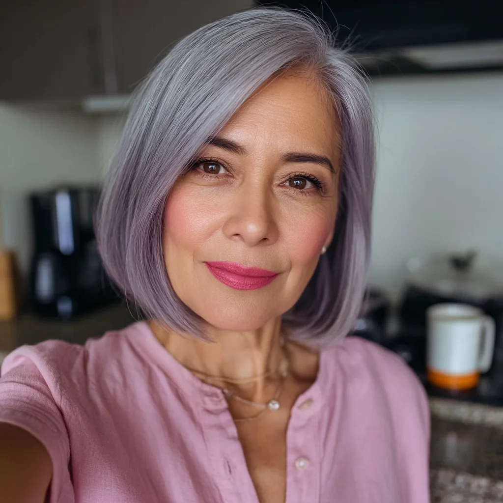 Trendy Soft Lavender Bob with Subtle Layers