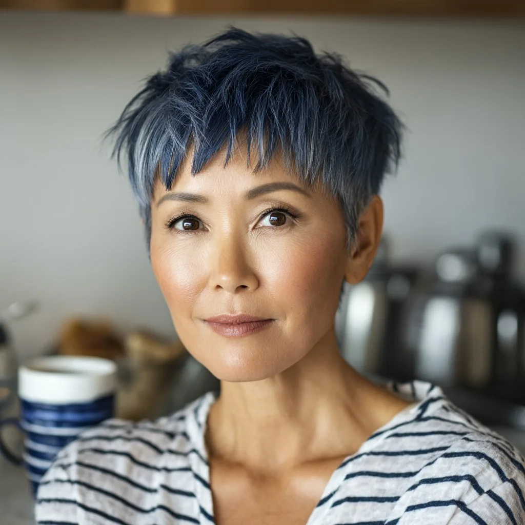 Trendy Textured Blue Pixie Cut
