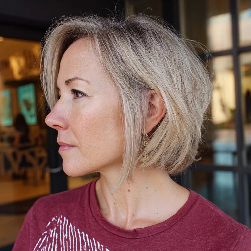 Trendy Textured Grey Bob with Feathered Ends