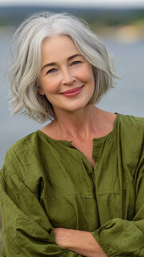 Undone Silver Bob with Chin-Length Bend and Lived-In Part