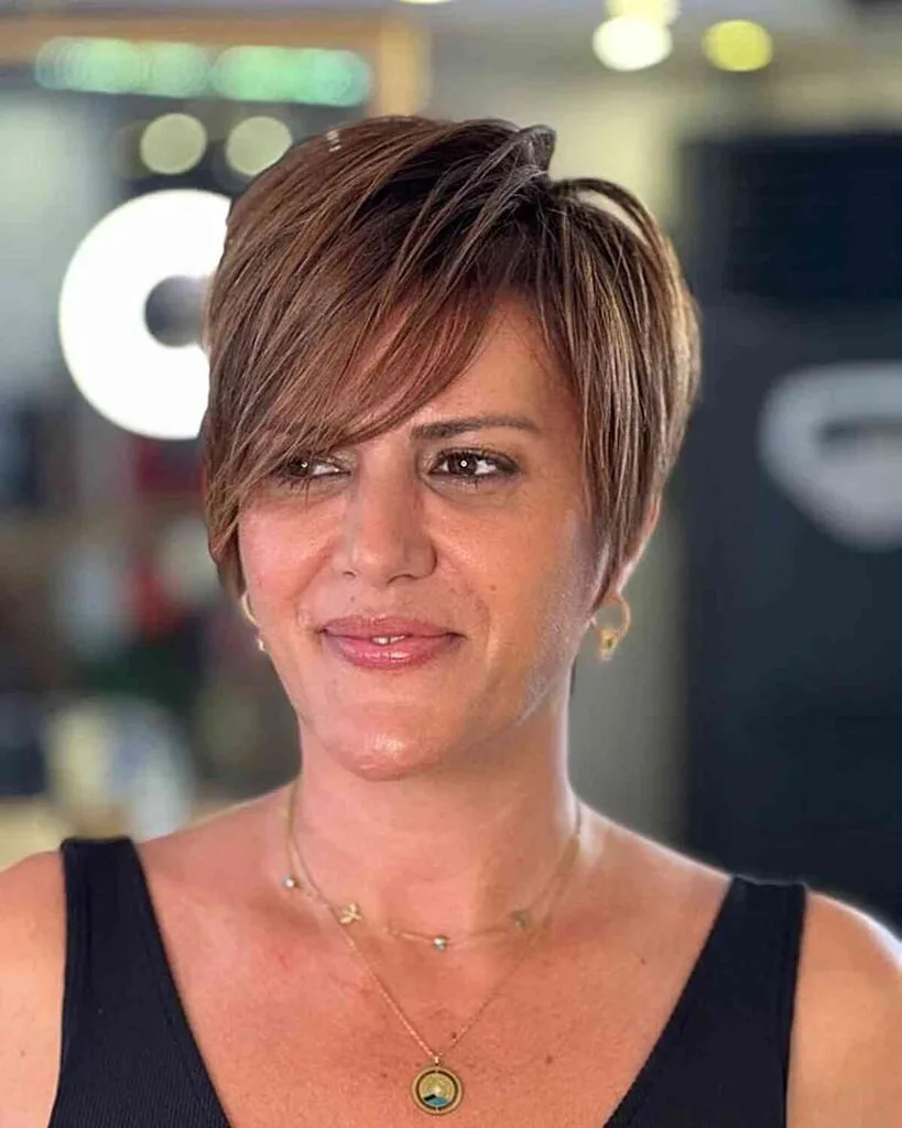 Very Long Pixie Cut with Swept Fringe for Ladies Over 30