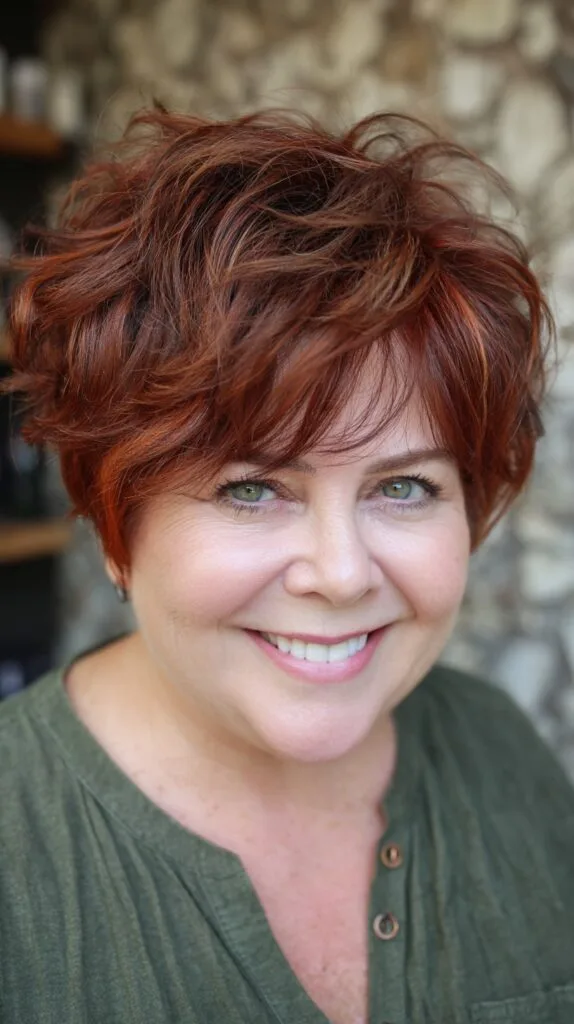 Vibrant Auburn Tousled Pixie with Dynamic Layers