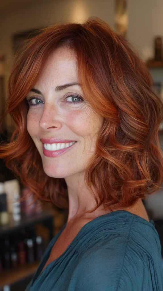 Vibrant Cherry Mocha Textured Lob with Soft Waves