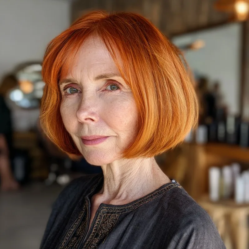 Vibrant Copper Blunt Bob with Soft Edges