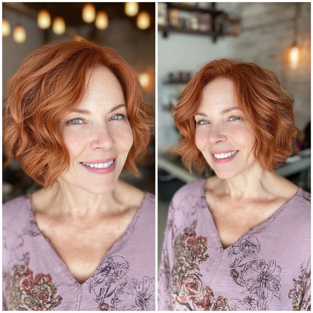 Vibrant Copper Curly Bob with Soft Layers